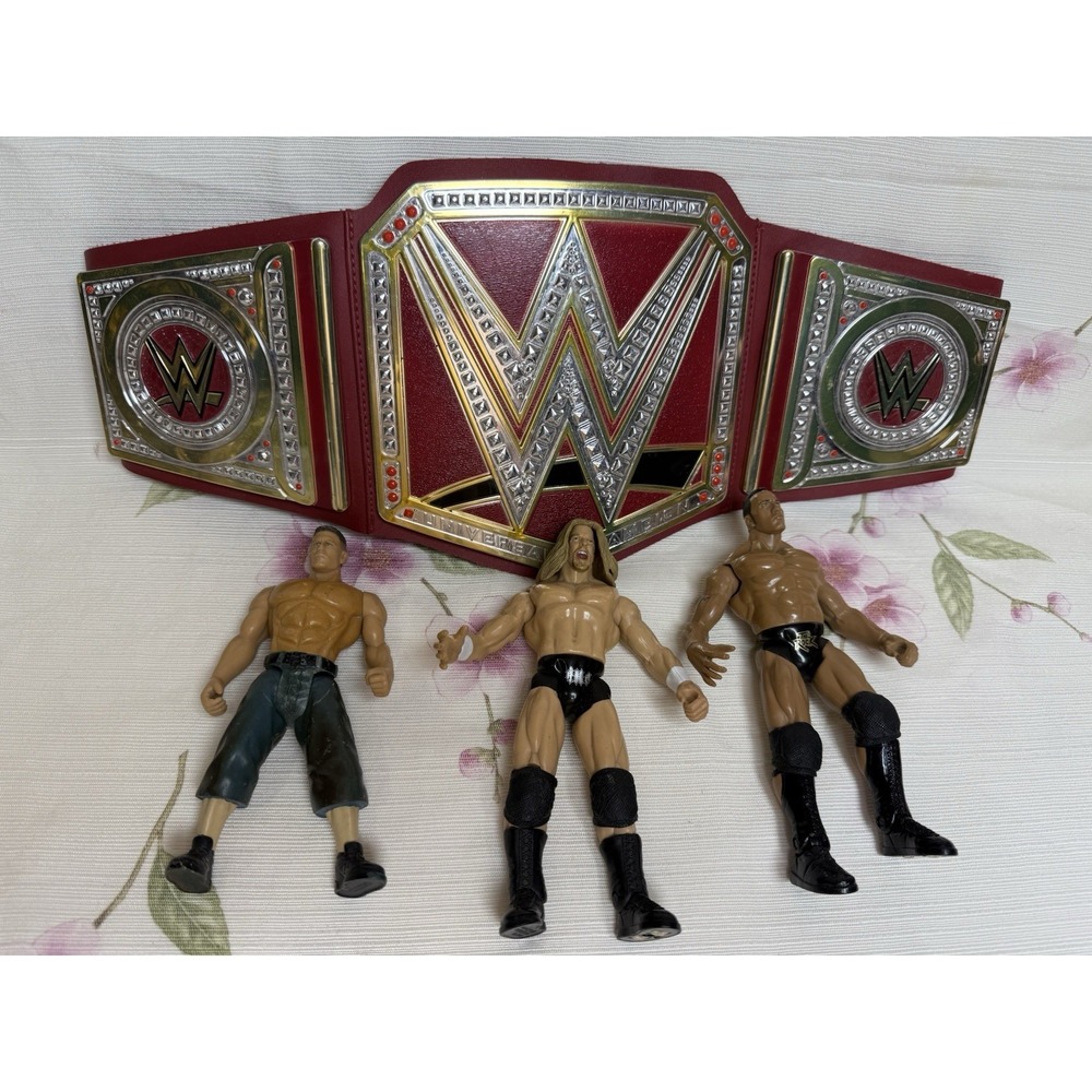 WWE Championship Belt 32" John Cena Triple H The Rock 6" Figure Lot